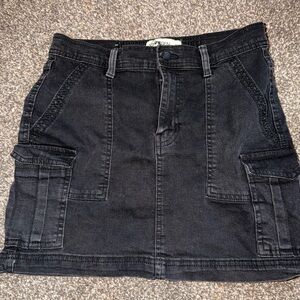 Black Denim Cargo Skirt